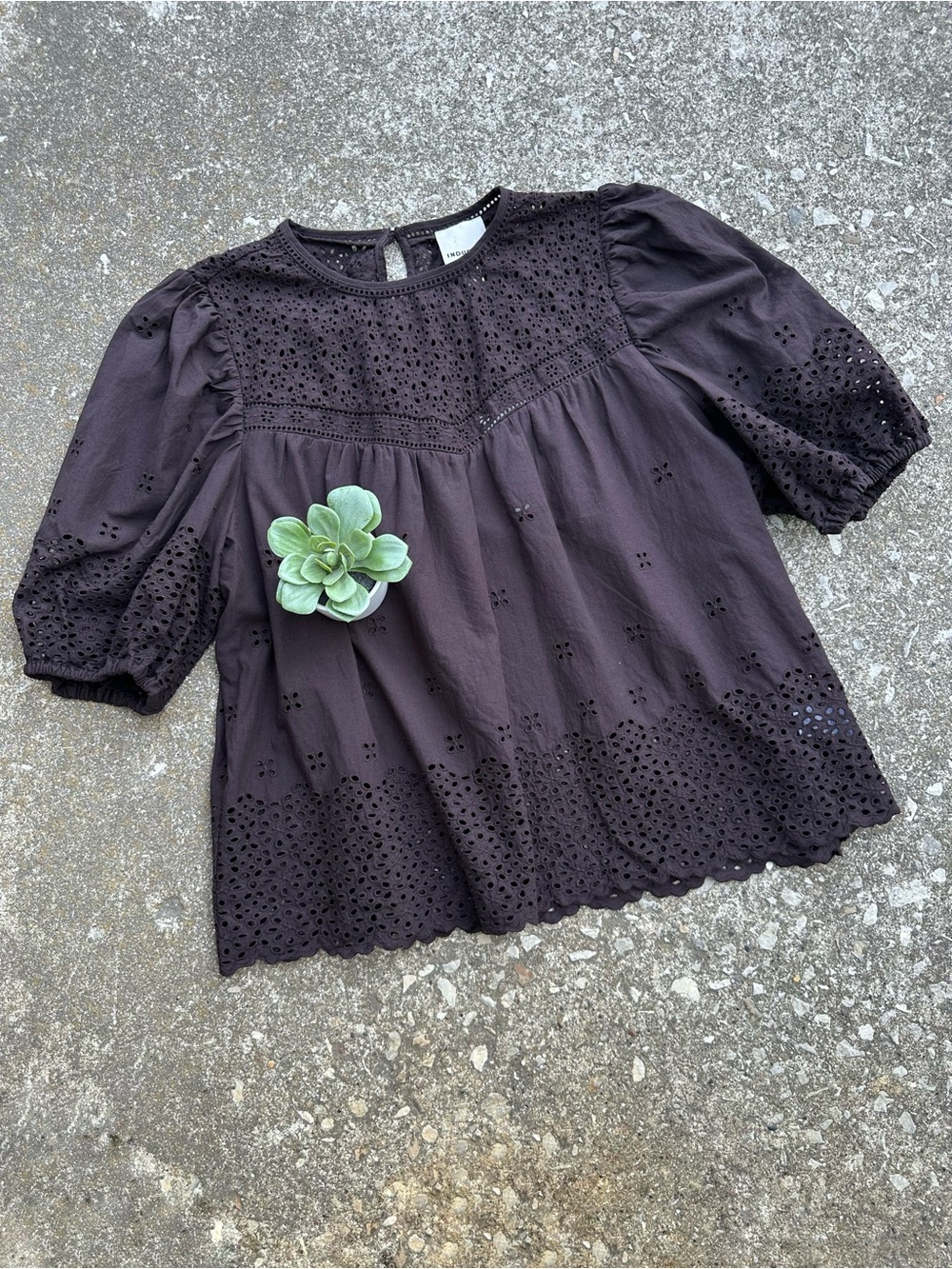 Industry | NWT Brown Eyelet Lace Boho Blouse 100% Cotton